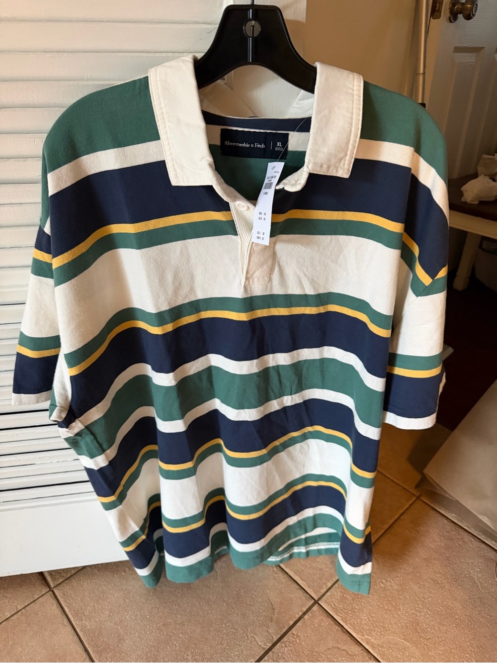 Abercrombie & Fitch Rugby Polo Shirt Men XL Green Striped Oversized Preppy